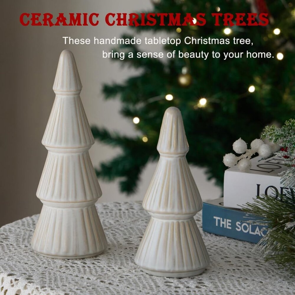 Ceramic Christmas Tree Small Farmhouse Christmas Decor Trees Table Top Mantle - Picture 2 of 7